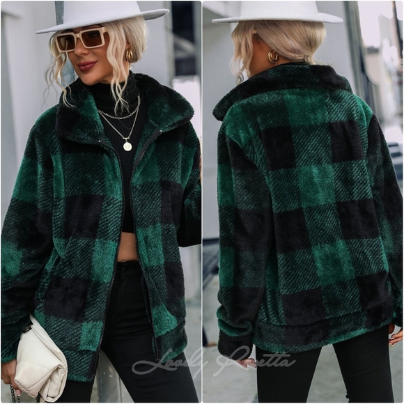 Charcoal Plaid Collared Jacket - Picture 6 of 6